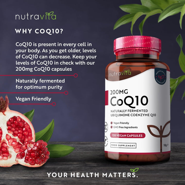 Coq10 200Mg - 120 Vegan Capsules of High Strength Co Enzyme Q10 (4 Months Supply) - 100% Pure and Naturally Fermented Ubiquinone Coenzyme - No Synthetic Additives - Made in the UK by