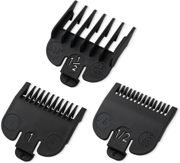 Clipper Guards Set Fits for Most Wahl Clippers and Babyliss FX870, Clipper Guides Replacement - 1/16”, 1/8", 3/16", 3 Piece Set, Black Color