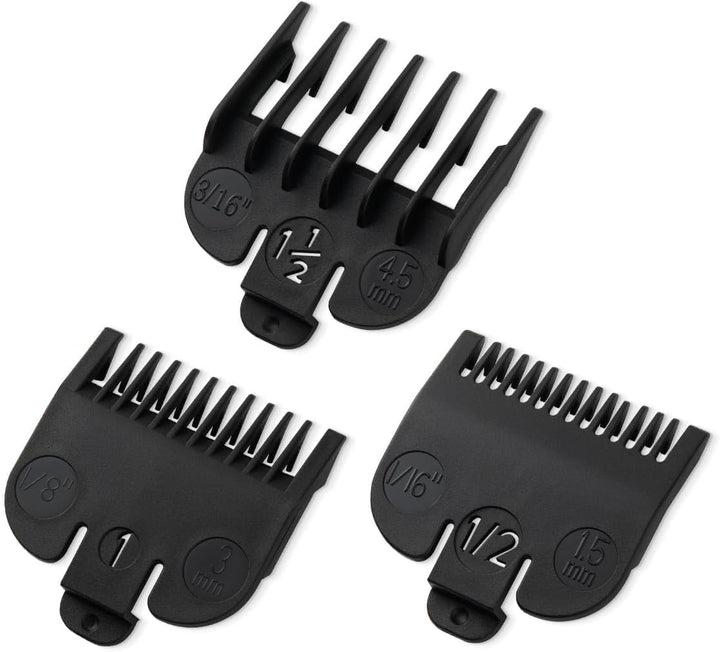 Clipper Guards Set Fits for Most Wahl Clippers and Babyliss FX870, Clipper Guides Replacement - 1/16”, 1/8", 3/16", 3 Piece Set, Black Color