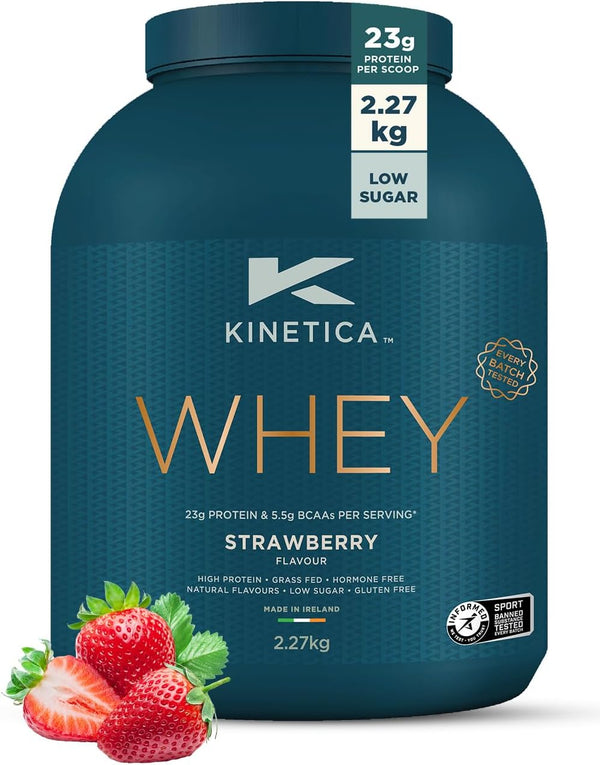 Sports Whey Protein Powder - Strawberry, 2.27 Kg, 76 Servings | 23G Protein, 5.5G BCAA Amino Acid & 4.32G Glutamine | Recovery Shake for Optimum Nutrition | WADA & Informed Sport Approved