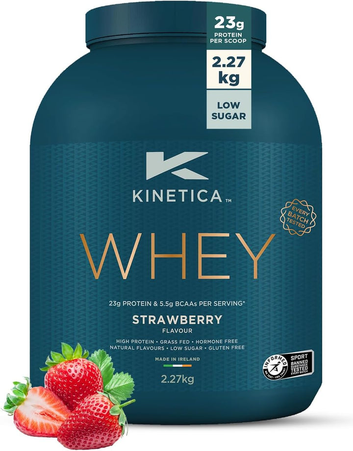 Sports Whey Protein Powder - Strawberry, 2.27 Kg, 76 Servings | 23G Protein, 5.5G BCAA Amino Acid & 4.32G Glutamine | Recovery Shake for Optimum Nutrition | WADA & Informed Sport Approved