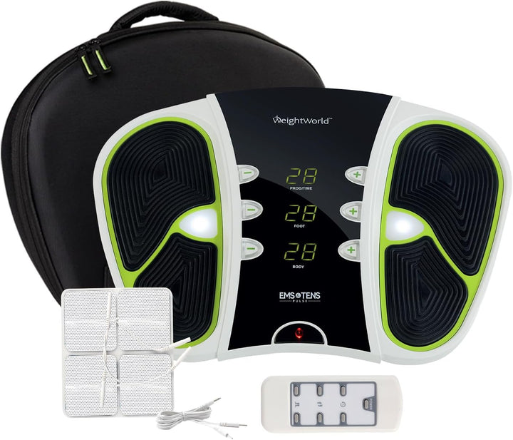Circulator - Foot Circulation Machine with 99 Intensity Levels - EMS & TENS Foot Massager with Travel Bag, Remote Control & Electrode Pads - Easy to Use, Lightweight & Modern Design