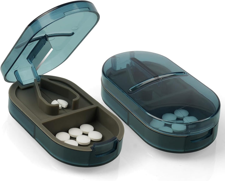 Small Pill Tablet Cutter, Portable Pill Splitter for Small and Large Pills Cut in Half Quarter, Cutting & Storage 2 in 1 Tablet Pill Dispenser per Elderly, Child, Dog, Cat, Pet, Travel (B)