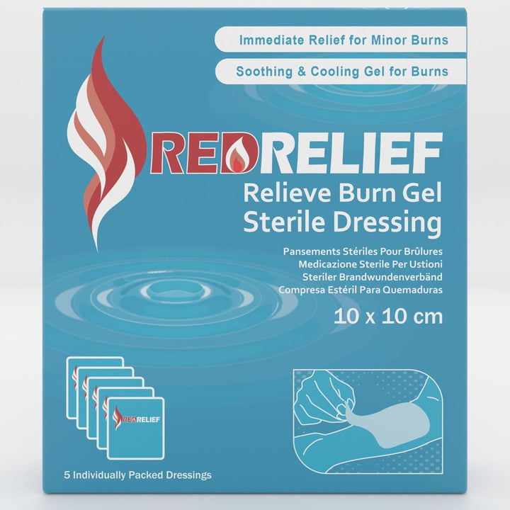Emergency Burn Dressing 10X10Cm Pack of 5 - Cools, Soothes and Relieves Pain