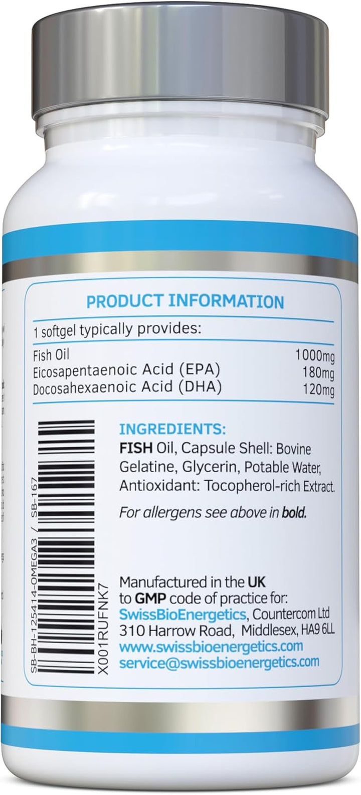 Omega-3 Fish Oil Soft Gels - Ultra Potent 1000Mg, 90 Capsules - Full Strength EPA & DHA - Easy to Swallow Omega3 Fish Oils - Ultimate Joint, Heart & Brain Health Support Supplement - Made in the UK