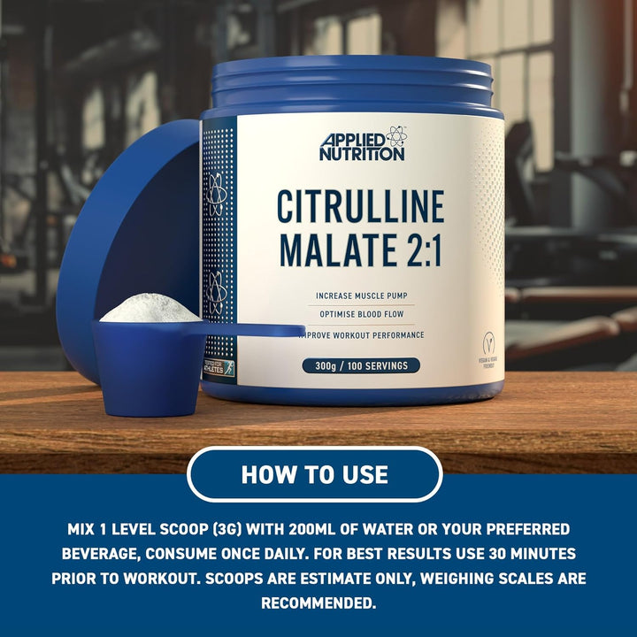 Citrulline Malate 2:1 | 3000Mg per Serving Nitric Oxide Booster Amino Acid Powder Supports Muscle Recovery Improves Performance Vegan Gluten Free (300G - 100 Servings) (Unflavoured)