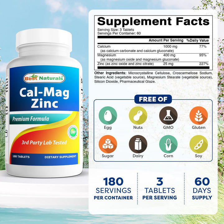 Calcium Magnesium Zinc Essential Mineral Complex 180 Tablets