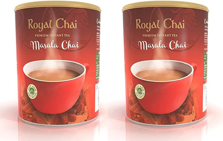 Royal Tea Masala Chai Sweetened Tub 400G (Pack of 2) – Premium Instant Masala Indian Tea