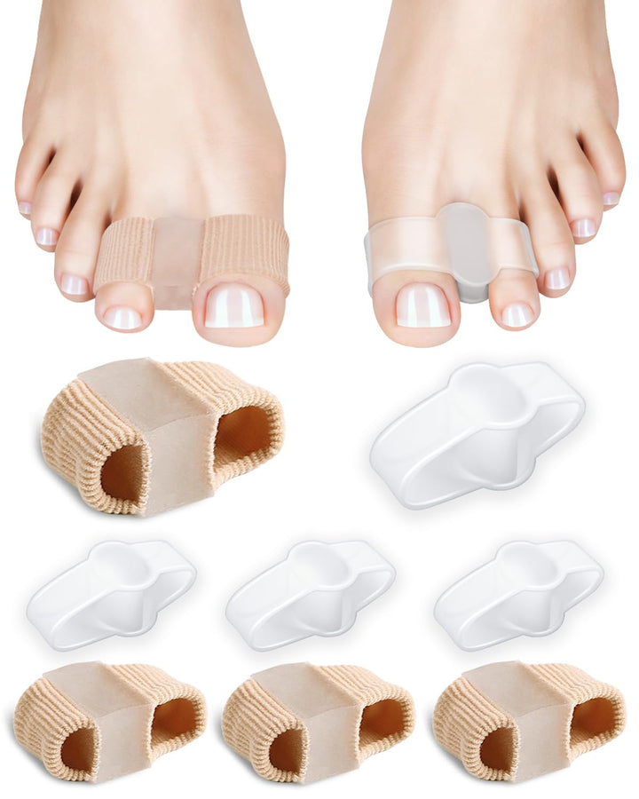 PGRODE Bunion Toe Separators Gel Bunion Corrector Soft Big Toe Spacers for Feet Women Men Toe Correct, Elasticity Hammer Toe Straightener with 2 Loops (2 Nylon+2Gel)