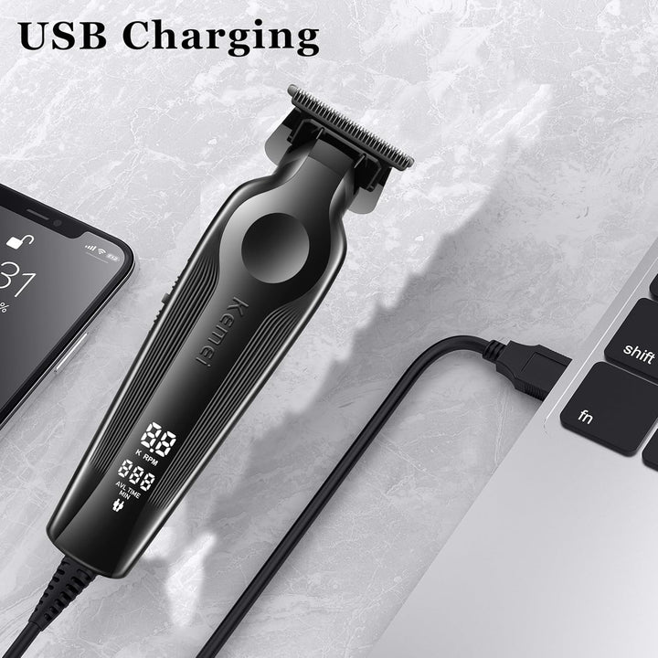 Hair Trimmer for Men, Zero Gapped Cordless Hair Clippers Beard Trimmer with T Blade, Rechargeable Barber Clippers with LED Display, Black