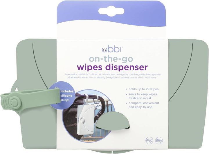 On-The-Go Baby Wipes Dispenser, Portable Wipes Container for Travel, Nappy Bag Accessory Must Have for Newborns, Reusable Wipes Holder, Sage Green