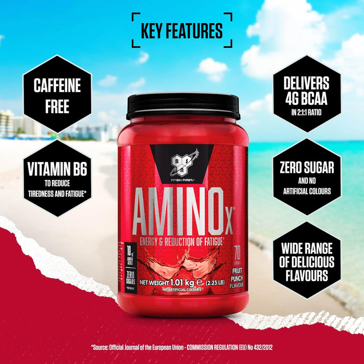 Nutrition Amino X Supplement with Vitamin D, Vitamin B6 and Amino Acids, Fruit Punch Flavour, 70 Servings, 1 Kg