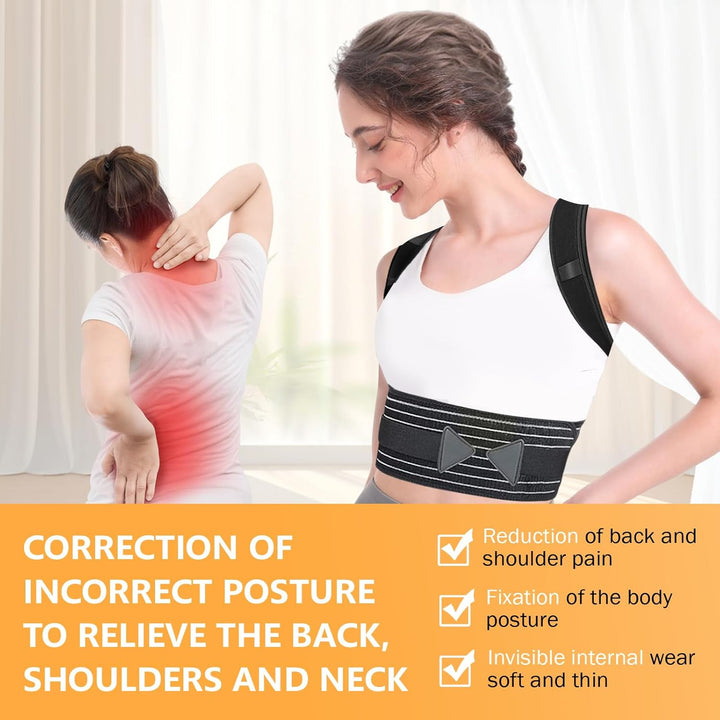 Posture Corrector Men and Women - Back Brace Back Support Belt with Breathable Adjustable Elastic Bands Back Straightener Improve Lumbar Support Belt Lower Back Pain Relief (M, Waist 35'- 47')