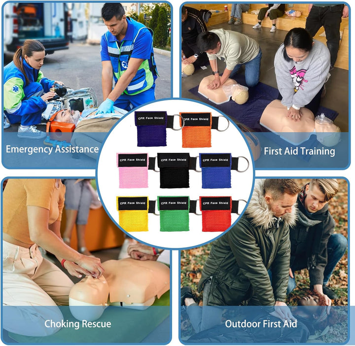 8 Piece CPR Face Shields, Resuscitation Face Shield First Aid with One Way Valve Breathing Barrier, Keychain Rescue Face Shields Emergency, Portable Keychain Emergency Kit for First Aid Aed Training