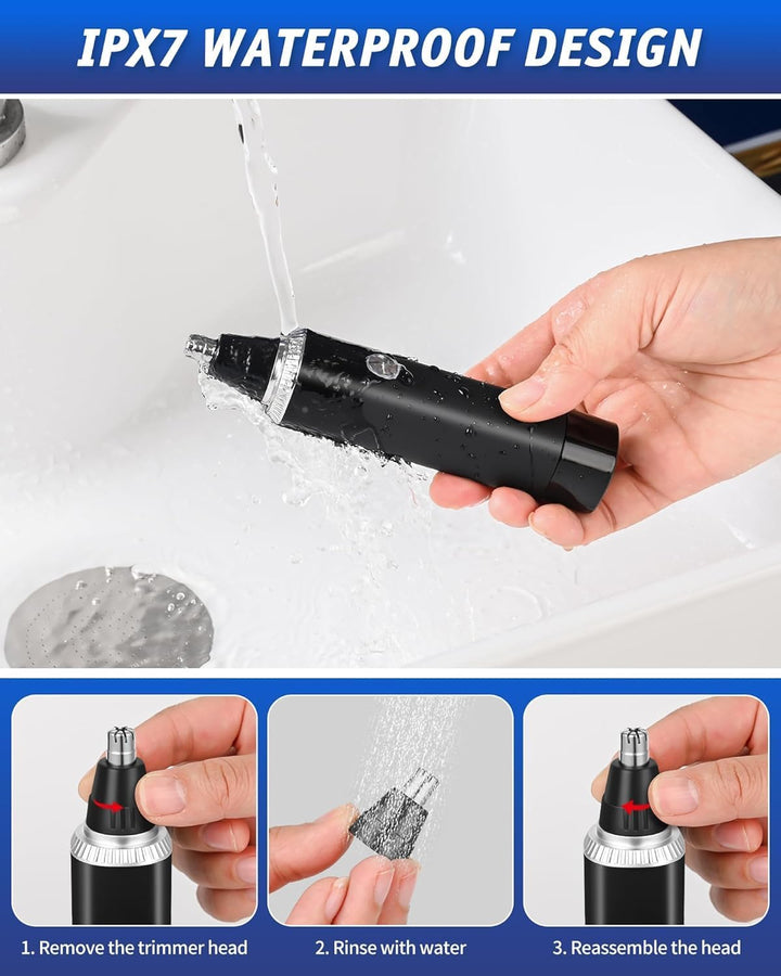 Rechargeable Nose Hair Trimmer for Men and Women, 3-In-1 Professional Painless Eyebrow and Facial Hair Trimmer, IPX7 Waterproof Nose Trimmer Men with Dual Edge Blades,Eyebrow Trimmer
