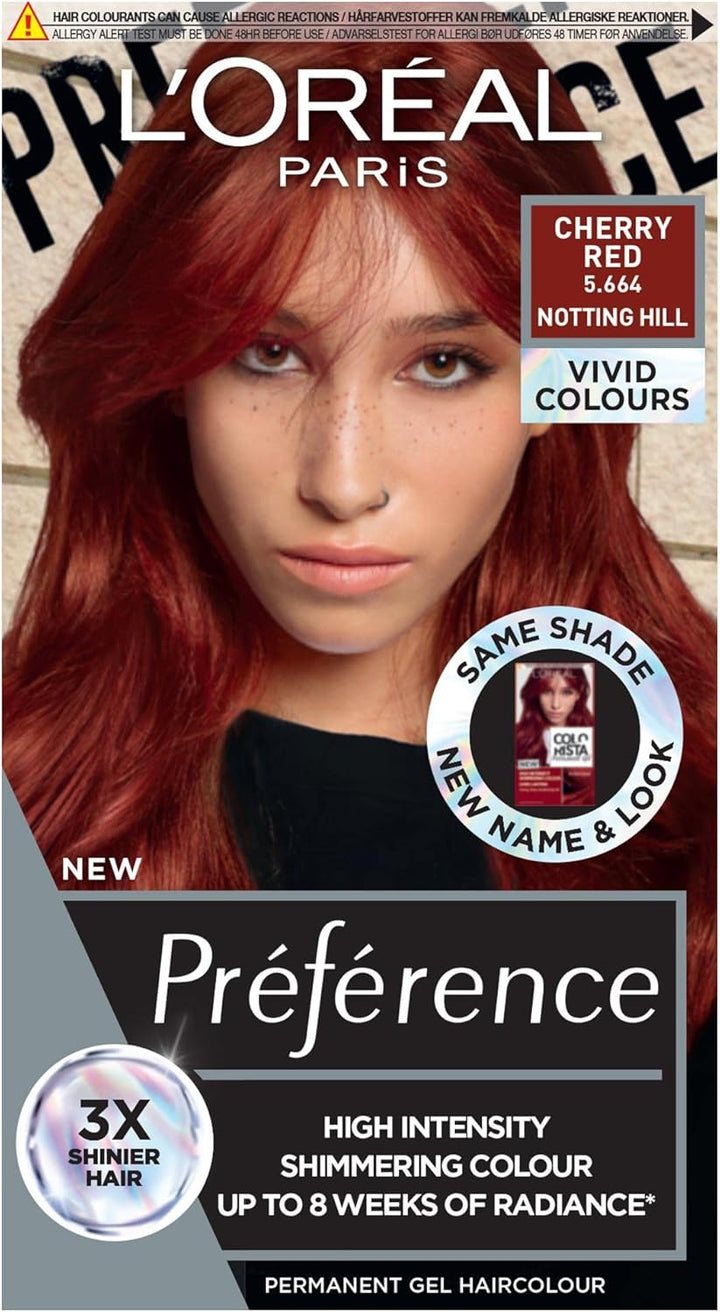 Paris Permanent Hair Colour, Long-Lasting Shine and Intense Colour, for up to 8 Weeks, Preference Vivids (Colorista), Bright Red 8.624, X1 Pack