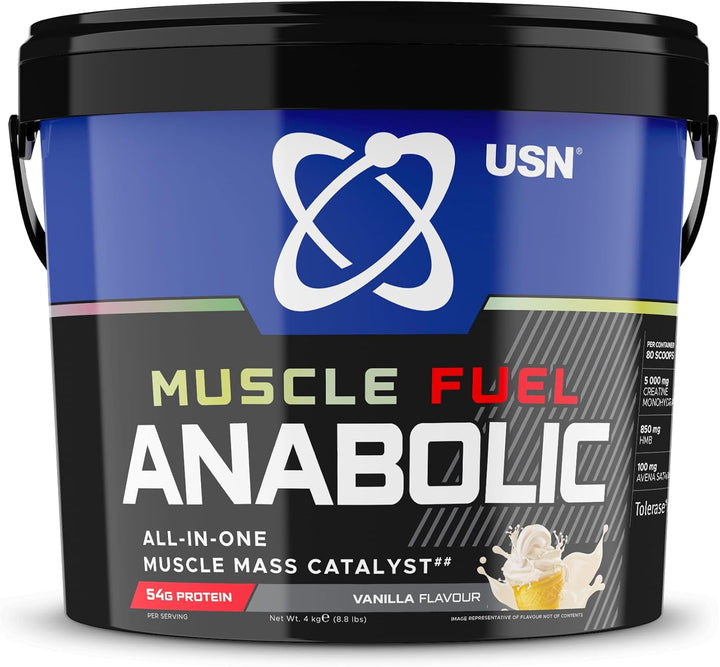 Muscle Fuel Anabolic All-In-One Muscle Mass Gainer, Strawberry Flavour - 2Kg, 54G Protein Powder, 5G Creatine Powder & 5G BCAA Powder for Maximum Muscle Growth, Post Workout Recovery Drink Mix