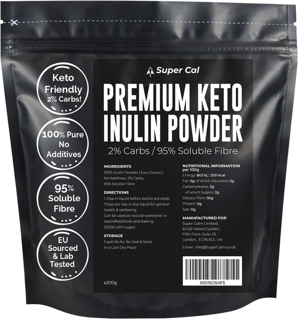 Keto Inulin Powder 200G | 95% Fibre / 2% Carbs | Lab Tested Soluble Fibre Supplement | Great Sleep Supplement + Aids Gut Health | Pure Chicory Prebiotics Fiber - EU Sourced