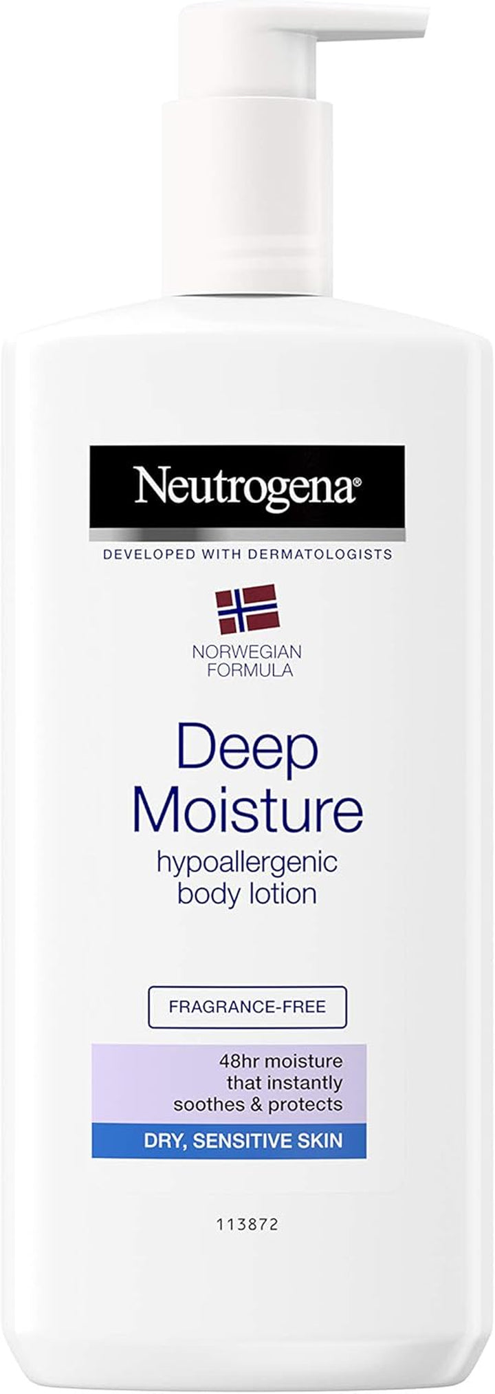 Norwegian Formula Deep Moisture Hypoallergenic Body Lotion (1X 400Ml), Fragrance-Free Hypoallergenic Body Moisturiser for Sensitive and Dry Skin, Provides 48-Hour Moisturisation