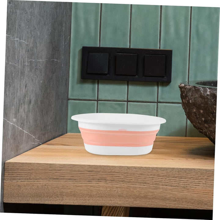 Collapsible Portable Washbasin for Face Washing with Hook Space-Saving Foldable Basin for Travel Home Outdoor Use and Multifunctional Small Wash Bowl in Pink and White