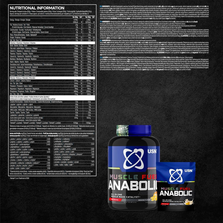 Muscle Fuel Anabolic All-In-One Muscle Mass Gainer, Banana Flavour - 2Kg, 54G Protein Powder, 5G Creatine Powder & 5G BCAA Powder for Maximum Muscle Growth, Post Workout Recovery Drink Mix