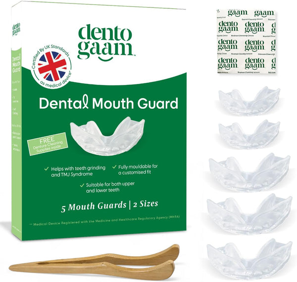 Mouth Guard for Teeth Grinding – 5 Custom-Fit Night Guards (2 Sizes) for Adults, with Cleaning Tablets & Wooden Tweezers