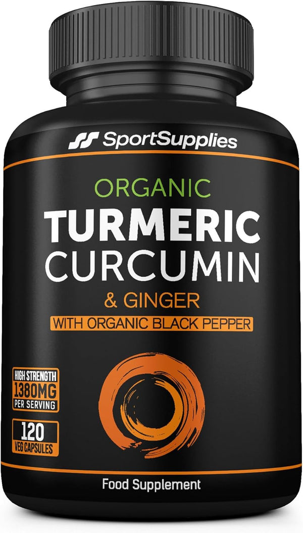 Organic Turmeric Capsules High Strength and Black Pepper with Active Curcumin with Ginger 1380Mg - Advanced Tumeric - Each 120 Veg Capsule Is Organic (2 Capsules per Serving)