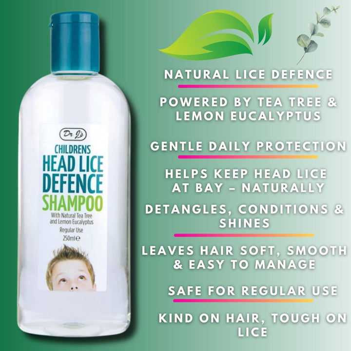 Dr J’S 3-Piece Head Lice Prevention Kit – Tea Tree & Lemon Eucalyptus Shampoo, Lice Repellent Spray & Nit Comb | Natural Nit & Lice Defence for Kids | Packaging and Colours May Vary