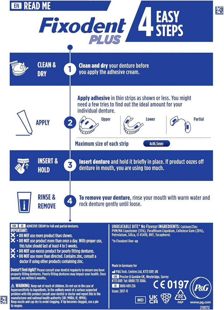 plus Unbeatable Bite Denture Adhesive, Flavour Free 40G