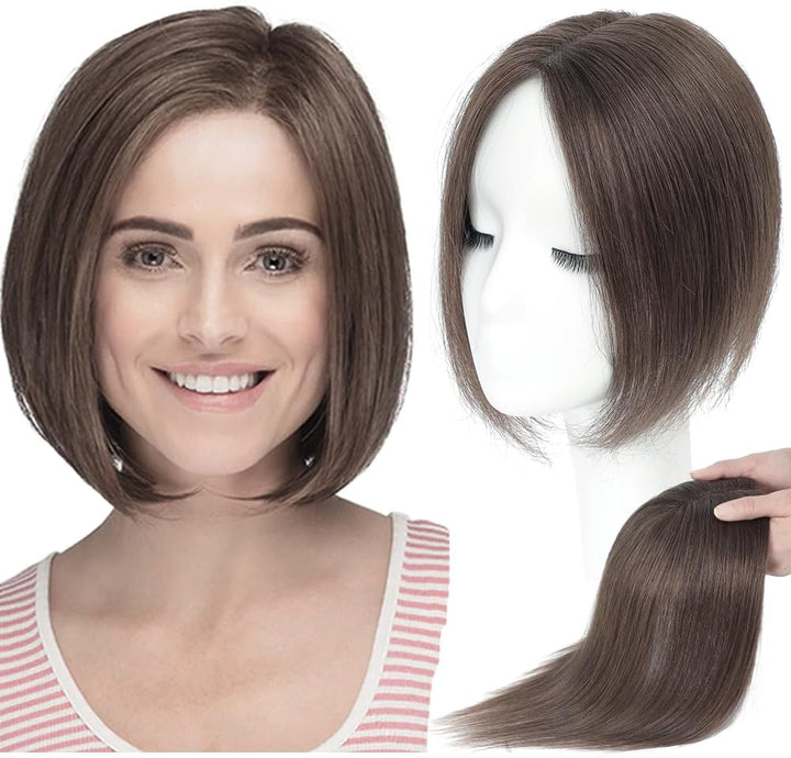 Hair Toppers with Thinninghair 100% Real Human Hair Topper for Women 10Inch Medium Brown Mix Blonde with Dark Brown Root Toppers 120% Density Top Toppee for Thinninghair4T427