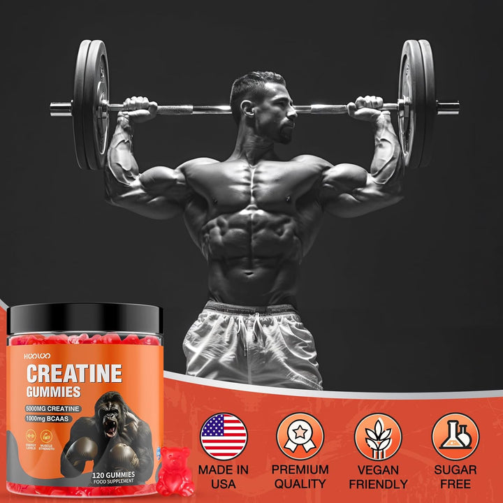 Creatine Gummies 5000Mg Creatine Monohydrate with 1000Mg Bcaas per Serving (2 Month Supply) for Men & Women, Vegan & Sugar-Free, Easy Pre/Post Workout Gym Support for Performance and Muscle Power