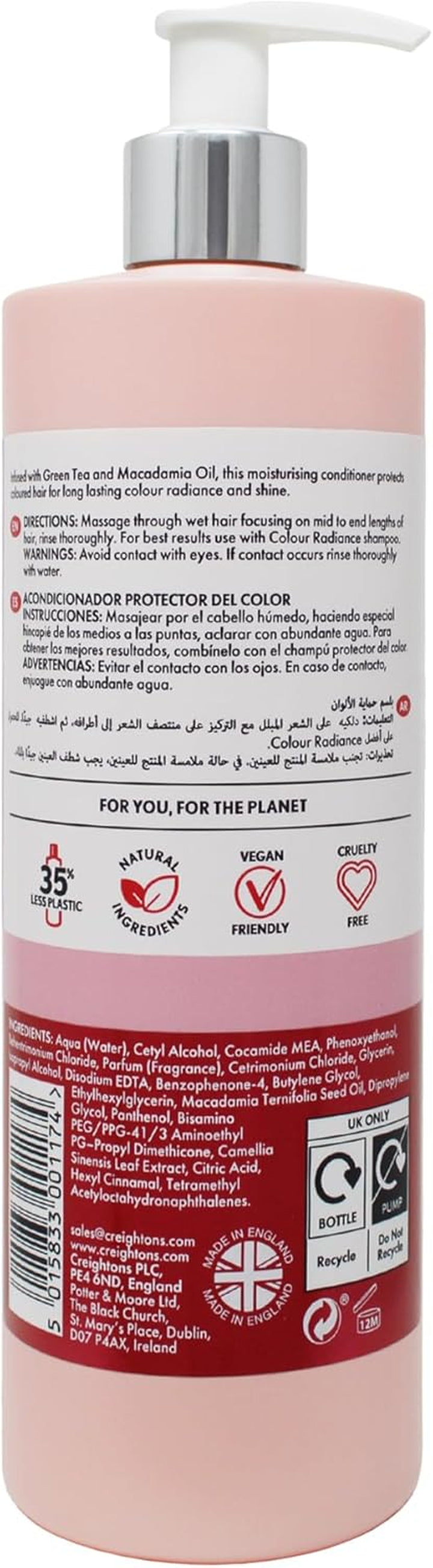 Professional Colour Radiance Conditioner 500Ml | Colour Protect Moisturising for Coloured Hair | Green Tea & Macadamia Oil | Long-Lasting Colour & Shine | Hair Care