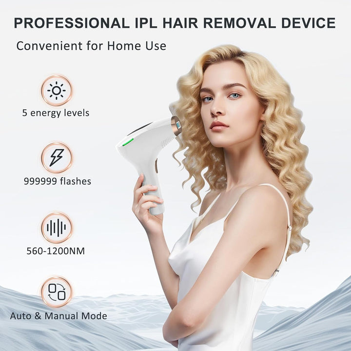 IPL Hair Removal Devices,  Laser Hair Removal Device 999.999 Flashes for Women/Men, up to 1200NM Wavelength, Two Mode, High Energy Levels Painless Laser Hair Removal for Whole Body (White)