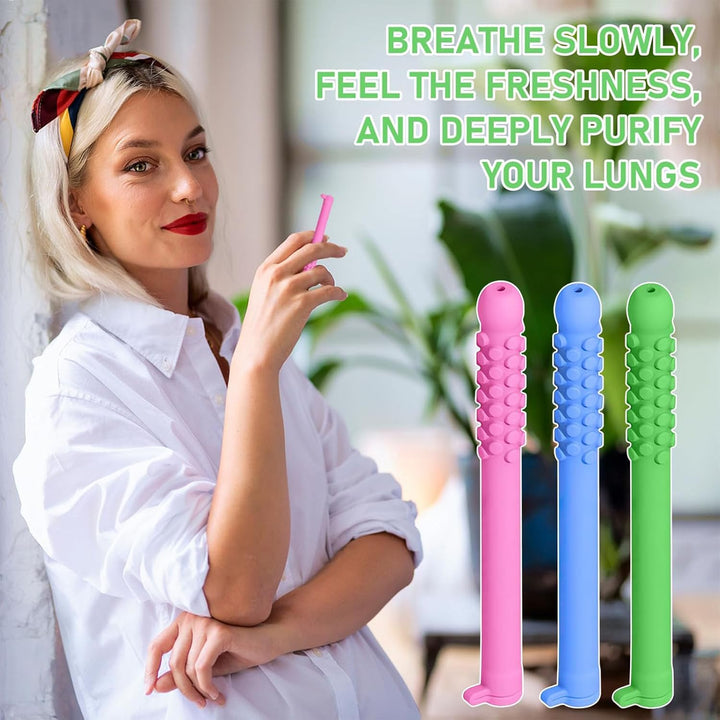 3 PCS Chewable Breathers, Silicone Chewing Sticks, Pink Strawberry, Green Orange, Blue Mint, Portable for Everyday Use, Natural Focusing, Chewable Puffer for Focus & Clear Respiratory Function