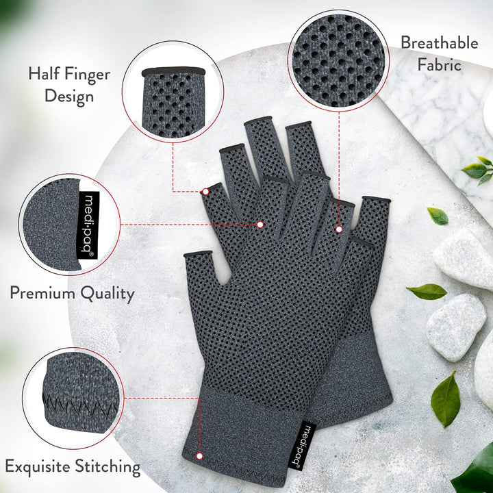 Compression Gloves for Arthritis for Women & Men - Medium with Grip - 1 Pair of Arthritis Gloves for Women & Men - Arthritis Pain Relief for Hands - Fingerless Gloves for Women & Men