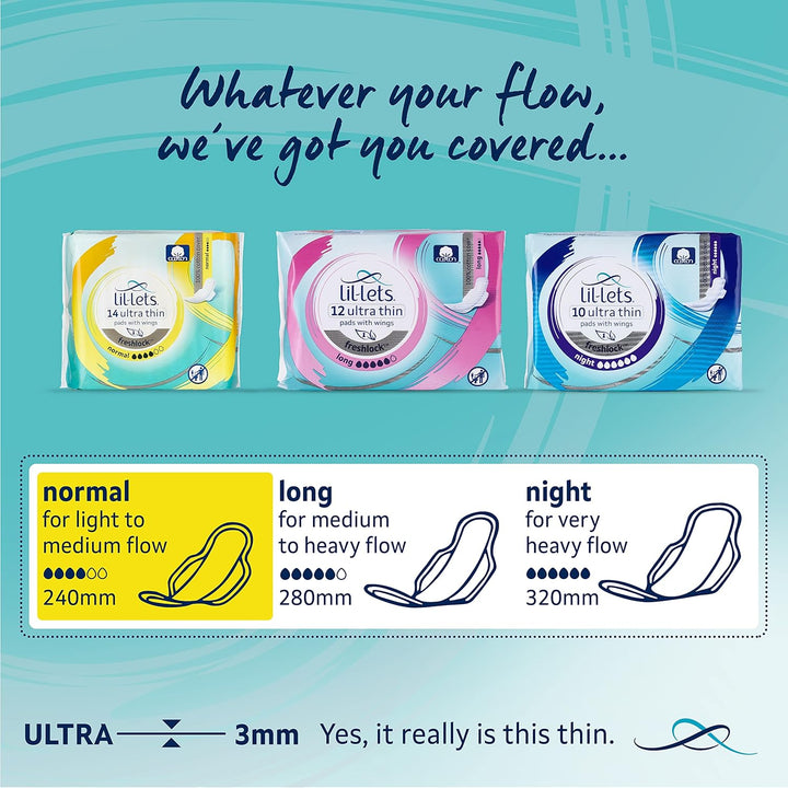 Freshlock™ Ultra Thin Period Pads - 14 Count (1 Pack), Normal Absorbency, with Wings, Unscented, 100% Cotton Cover, Regular Absorbency Sanitary Towels