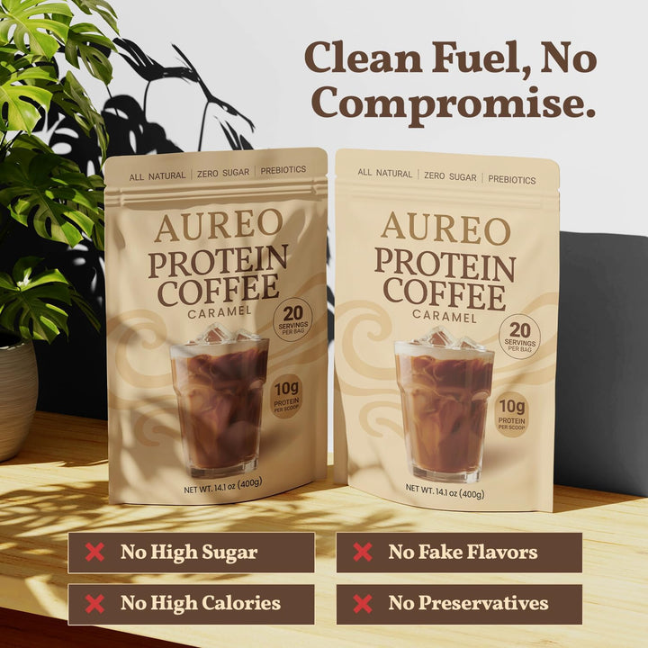 Caramel Protein Iced Coffee 400G - Premium Whey Protein Powder & Instant Coffee - 100% Natural with No Artificial Flavours and Sweeteners - 105Mg Caffeine, Acacia Fibre, Lion'S Mane, Organic Baobab