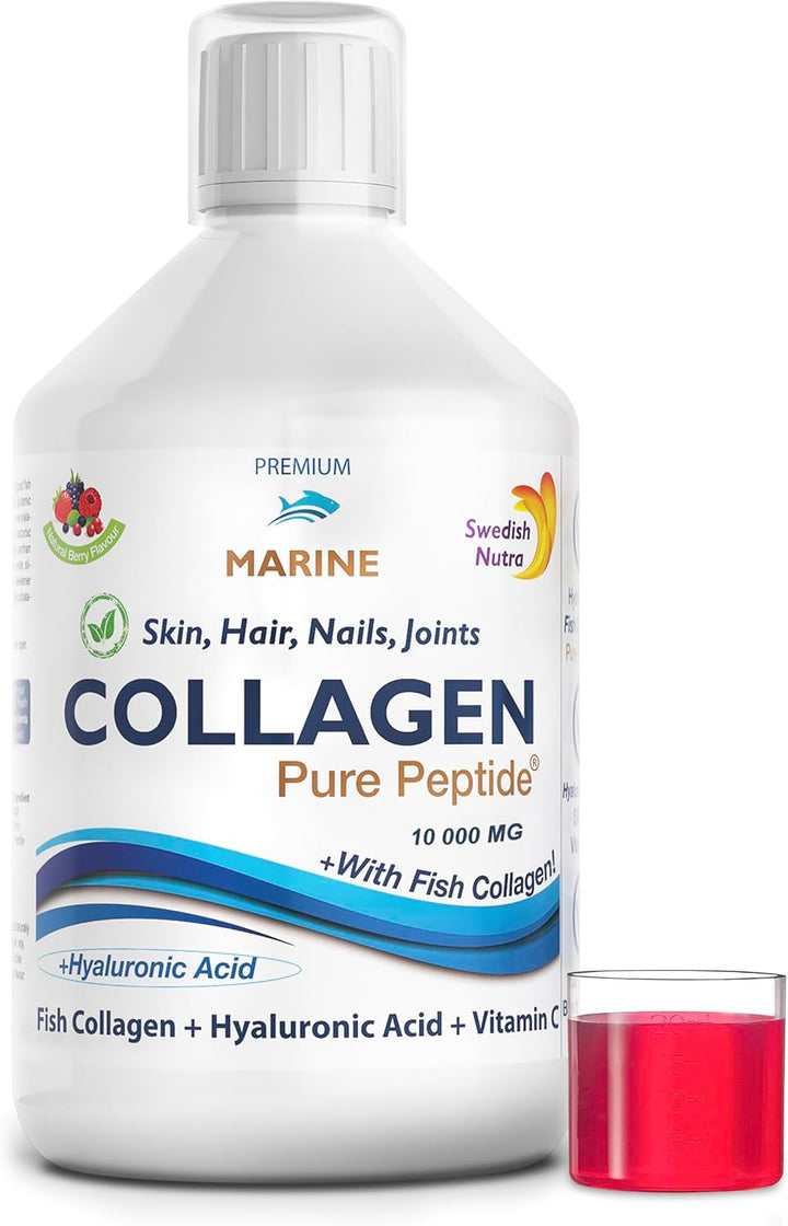 - 12,500 Mg Hydrolyzed Marine Collagen & Gold Retinol Liquid Supplement - 500 Ml Pack, 20 Day Supply | Pure Peptide & Hyaluronic Acid for Healthy Hair, Skin, Nails & Joints I Sugar-Free