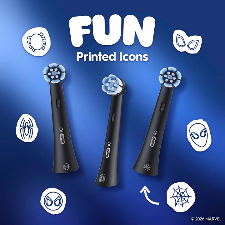 Io Kids Marvel Spiderman Electric Toothbrush Head for Age 6+, Gentle on Wobbly Teeth and Gums for Cleaner Teeth, Pack of 4