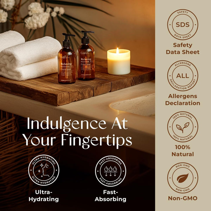 Relaxing Massage Oil for Sore Muscles - 100% Pure Natural Spa Quality for Skin & Body Relaxing, Warming Massage Oil with Non Greasy for Men & Women (200 Ml)