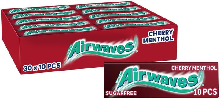 Chewing Gum Cherry Menthol, 30 Packs of 10 Pieces, Sugar Free Chewing Gum Bulk Pack with Menthol Freshness (300 Pieces)