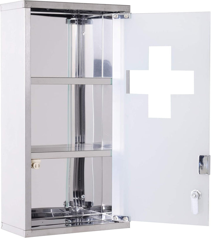 Stainless Steel Wall Mounted Medicine Cabinet with 2 Shelves + Security Glass Door Lockable 48 Cm(H)