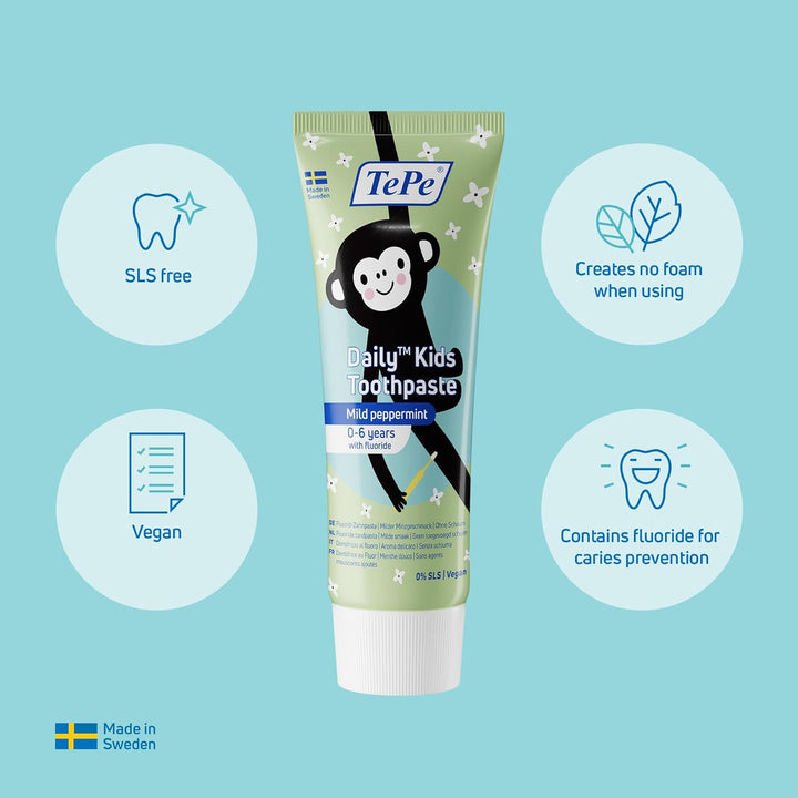 Daily Kids Toothpaste, Mild Peppermint, 0-6 Years, Everyday Fluoride Toothpaste for Kids to Prevent Cavities, Age-Appropriate Fluoride Level