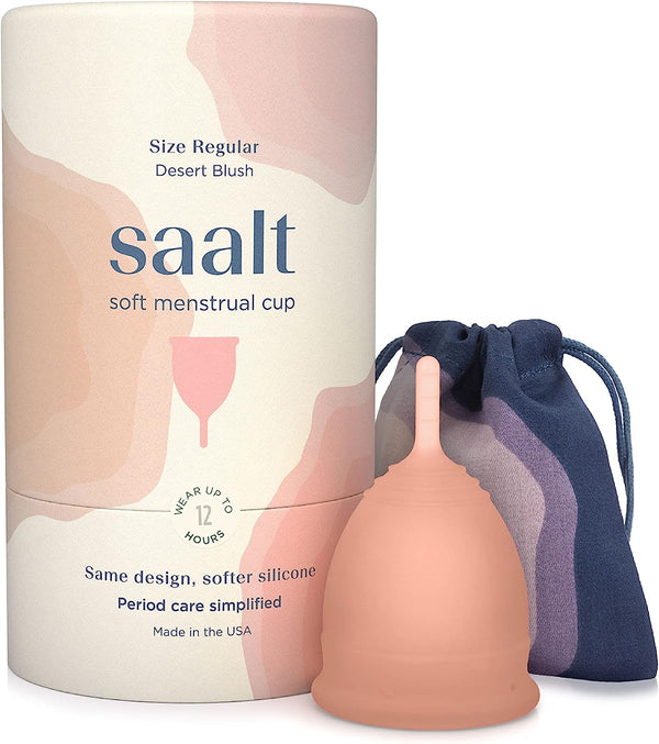 Soft Menstrual Cup - Super Soft and Flexible - Best Sensitive Cup - Wear for 12 Hours - Made in USA (Desert Blush, Regular)