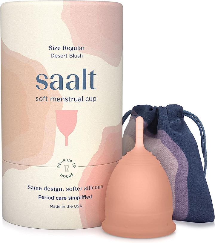 Soft Menstrual Cup - Super Soft and Flexible - Best Sensitive Cup - Wear for 12 Hours - Made in USA (Desert Blush, Regular)