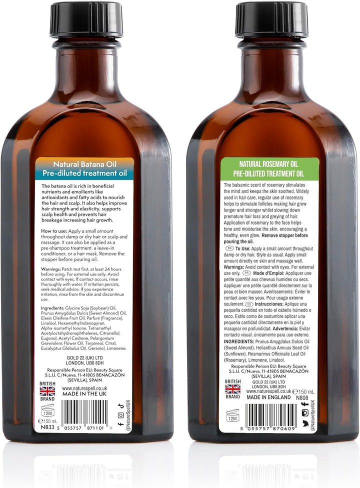 Hair Growth Duo with Rosemary & Batana Oils, Pre-Diluted Oil Set to Stimulate Growth & Strengthen Dry Strands, with Applicator & Pump, for All Hair Types, Vegan