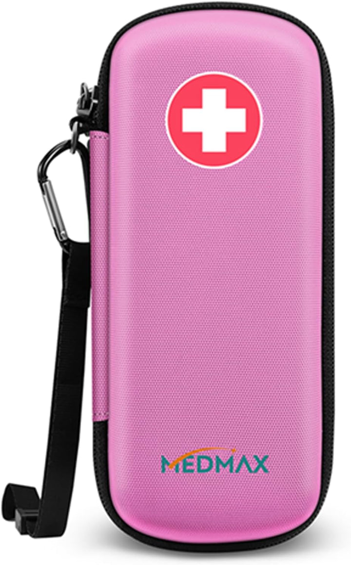 Epipen Medical Carrying Case, Hard Shell EVA Shock Absorption Travel Medication Organizer Bag Emergency Medical Pouch Holds 2 Epipens, Asthma Inhaler, Auvi-Q, Allergy Supplies, (*Red)