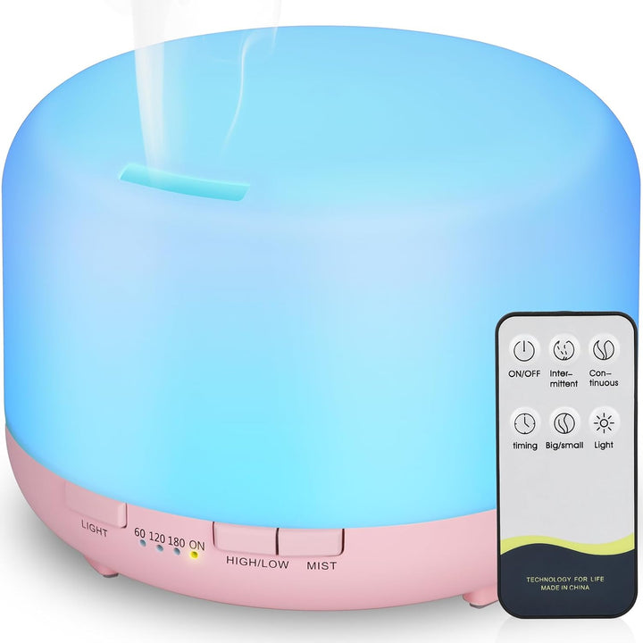 Essential Oil Diffuser 450Ml, Electric Aroma Ultrasonic Aromatherapy Fragrant Oil Vaporizer Humidifier, Purifies the Air, Timer and Auto-Off Safety Switch, 7 LED Light Colors (Light Brown)