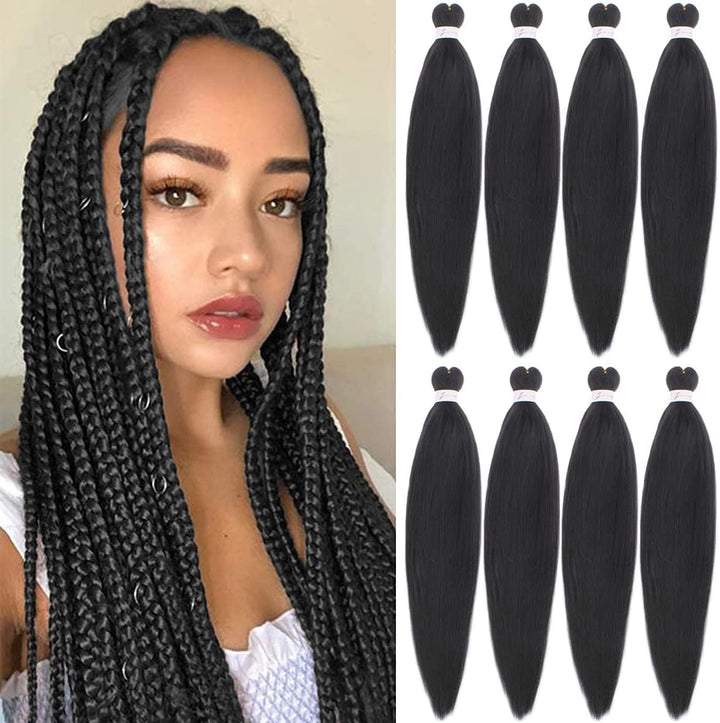 3 Packs Pre Stretched Braiding Hair Extension Yaki Texture EZ Braids Hair for Coi Leray Braids Black Braiding Crochet Hair Extensions /30 Inch 1B#