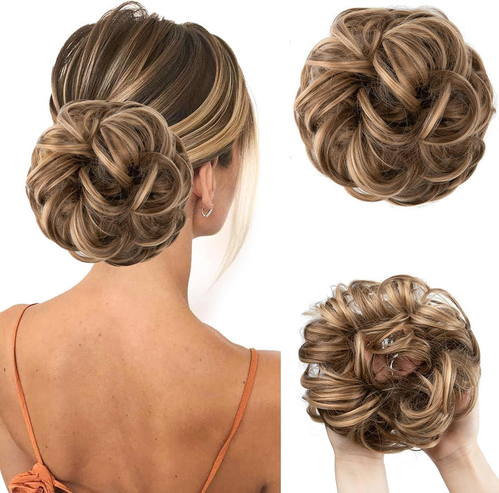 Messy Bun Hair Piece, Wavy Curly Messy Bun Scrunchie, Thick Tousled Hair Pieces for Women Girl(Black）